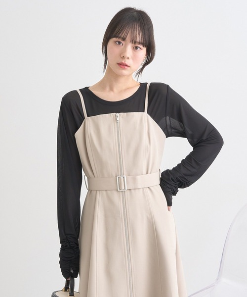 earth music&ecology ビッグポケットワンピース L カーキ earth music&ecology ワンピース ダブルジップキャミワンピース