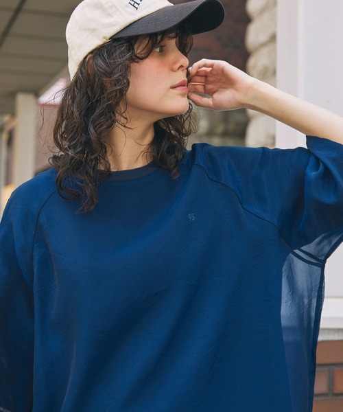 tシャツ ナンバリング刺繍 ドローコード付き シアーレイヤードT