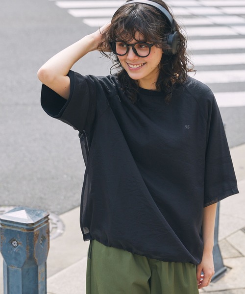 tシャツ ナンバリング刺繍 ドローコード付き シアーレイヤードT