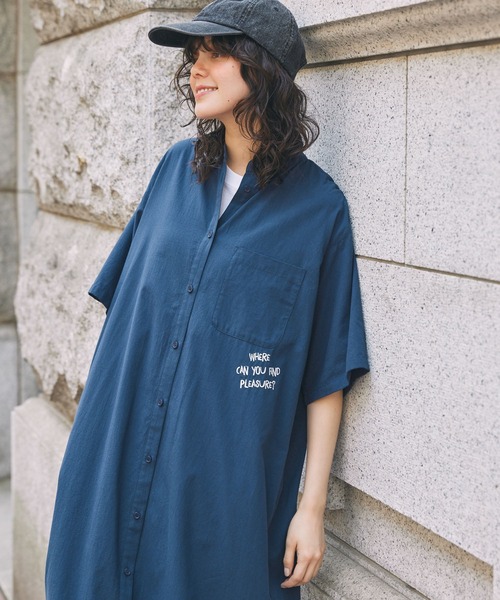 【新品】定価56,100円　エスニック刺繍半袖シャツワンピース　ネイビー　11号 新品】定価56, エスニック刺繍半袖シャツワンピース ネイビー 11号