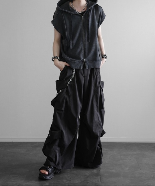 KUUUPY パーカー Chemical-Wash Sleeveless Zip Hoodie