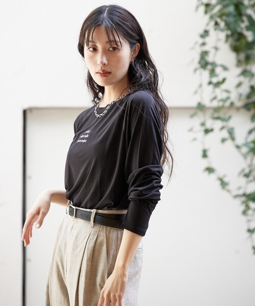 コットンジャージーロンT ロゴ　シアー tシャツ シアーロゴロンT/春服/夏服/レイヤード/カジュアル レディース