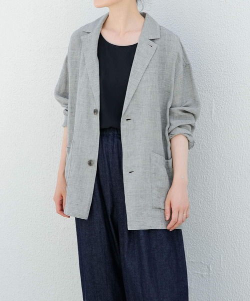 かぐれ コート アウター リネンテーラードジャケット レディース