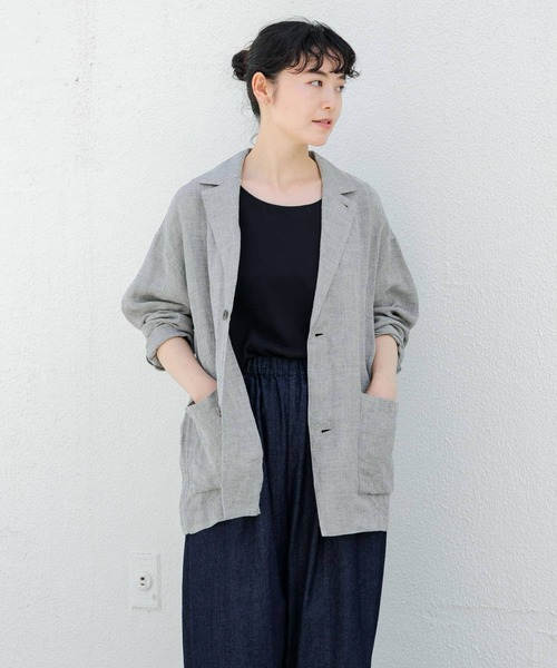 かぐれ コート アウター リネンテーラードジャケット レディース