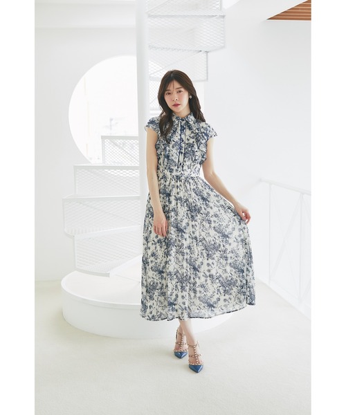 新品 toccocloset フリル付きフラワープリントシャツプリーツワンピース フリル付きフラワープリントシャツプリーツワンピース