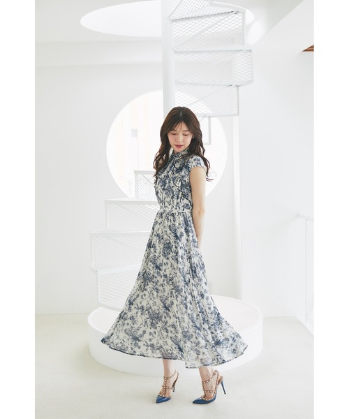 tocco closet ワンピース フリル付きフラワープリントシャツプリーツ