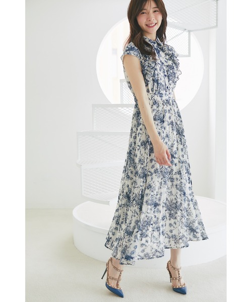 tocco closet ワンピース フリル付きフラワープリントシャツ