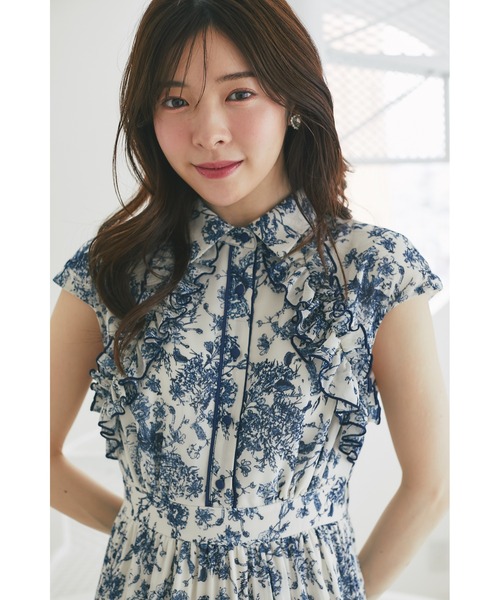 新品 toccocloset フリル付きフラワープリントシャツプリーツワンピース tocco closet ワンピース フリル付きフラワープリントシャツ