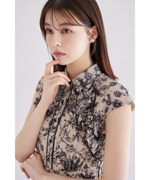 tocco closet ワンピース フリル付きフラワープリントシャツ