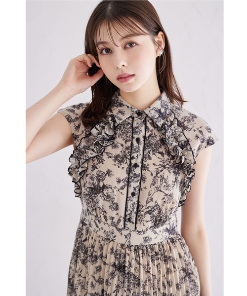 新品 toccocloset フリル付きフラワープリントシャツプリーツワンピース フリル付きフラワープリントシャツプリーツワンピース