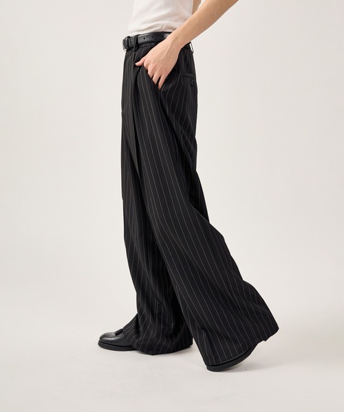kutir パンツ STRIPE TUCK WIDE SLACKS／ストライプタックワイド