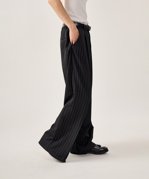 kutir パンツ STRIPE TUCK WIDE SLACKS／ストライプタックワイド