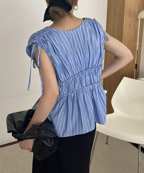 CAPRICIEUX LE'MAGE ブラウス シャツ ギャザーVノースリシャツ