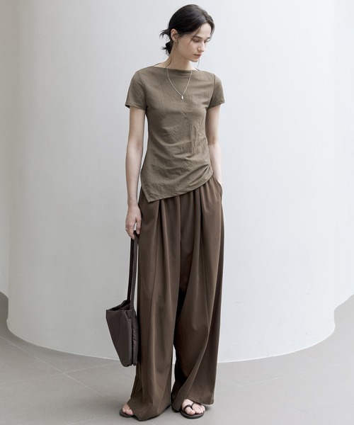tシャツ 「tageechita」アシンメトリーボードネックスリムTシャツ レディース tageechita tシャツ 「tageechita」アシンメトリーボードネック