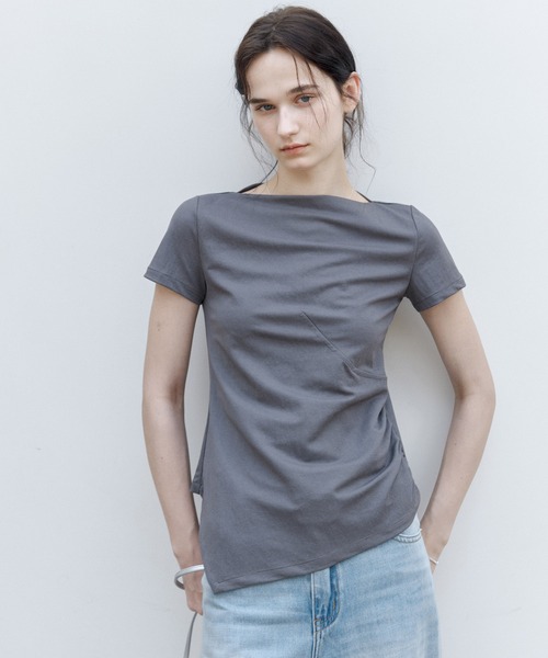 tシャツ 「tageechita」ステッチ入り アシンメトリーヘム Tシャツ・サマーウール レディース tageechita tシャツ 「tageechita」ステッチ入り アシンメトリー