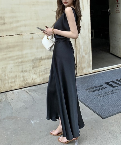 FREE STYLISTS ドレス YUGA_YGMC V-neck satin long dress : ZOZOTOWN