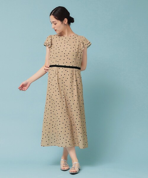 スーナウーナ（SunaUna）/【袖ラッフル／S〜L】ドットワンピース SunaUna（スーナウーナ） ワンピース 「袖ラッフル／S〜L」ドット