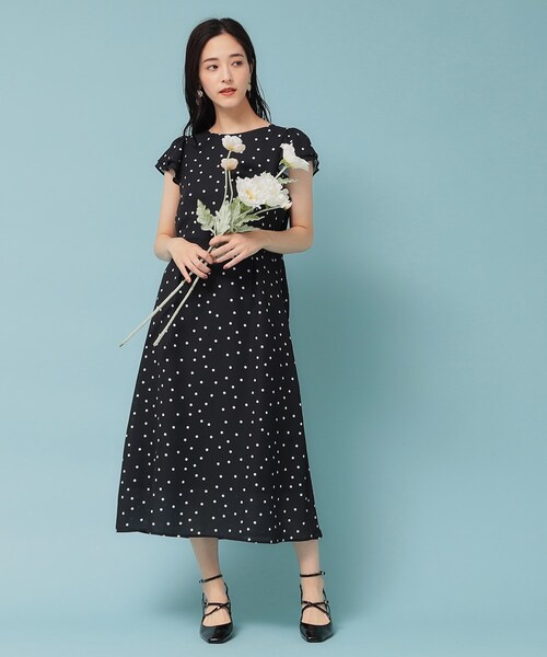 スーナウーナ（SunaUna）/【袖ラッフル／S〜L】ドットワンピース SunaUna（スーナウーナ） ワンピース 「袖ラッフル／S〜L」ドット