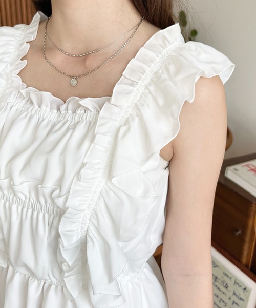 アンミヌ　ミニフリルシャーリングブラウス　ホワイト ミニフリルシャーリングブラウス(WHITE) | すべての商品 | UN MINOU