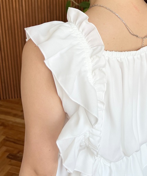 アンミヌ　ミニフリルシャーリングブラウス　ホワイト ミニフリルシャーリングブラウス(WHITE) | すべての商品 | UN MINOU
