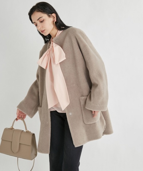 Mila Owen ノーカラー ミドルコート　モカ Mila Owen（ミラオーウェン） ノーカラーコート FREE モカ レディース