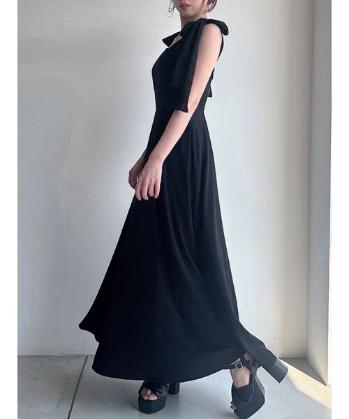 美品✨フォクシー 洗える◎バックリボンドレス 定価7.2万 半袖フレアワンピース バックリボン＆総レースロングフレアワンピースドレス スモールサイズ