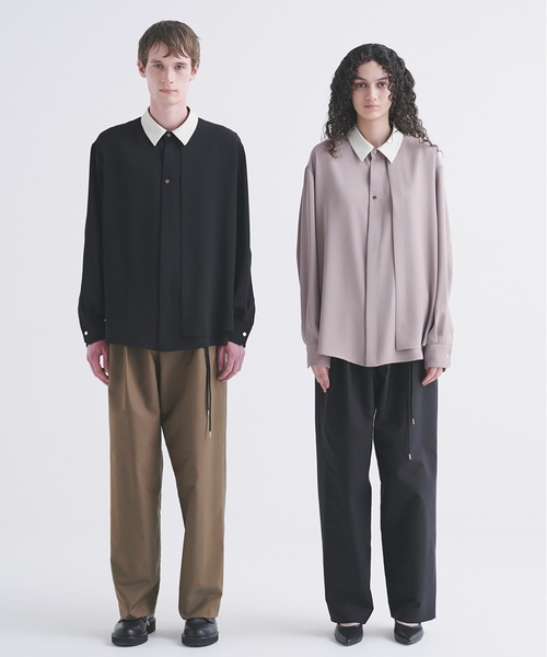 CULLNI シャツ Stripe Collar Double Cloth Asymmetrical