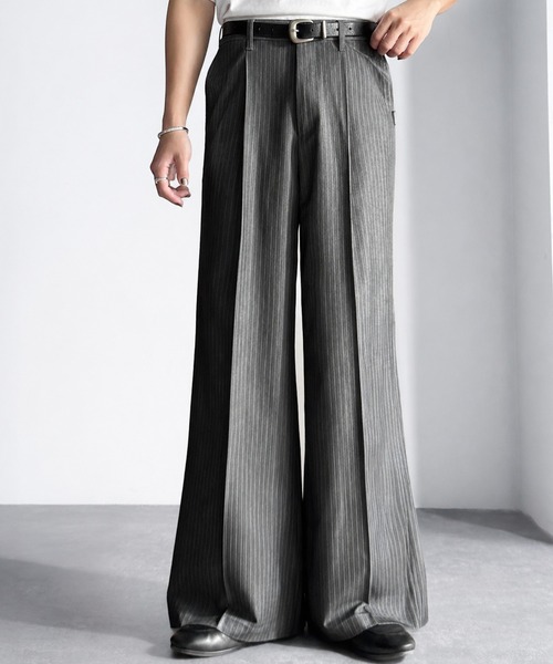 1980sVintageポリウールワンタックスラックスフレアスラックスボトムス Classical Origin ワイドパンツ スラックス 「美しい落ち感