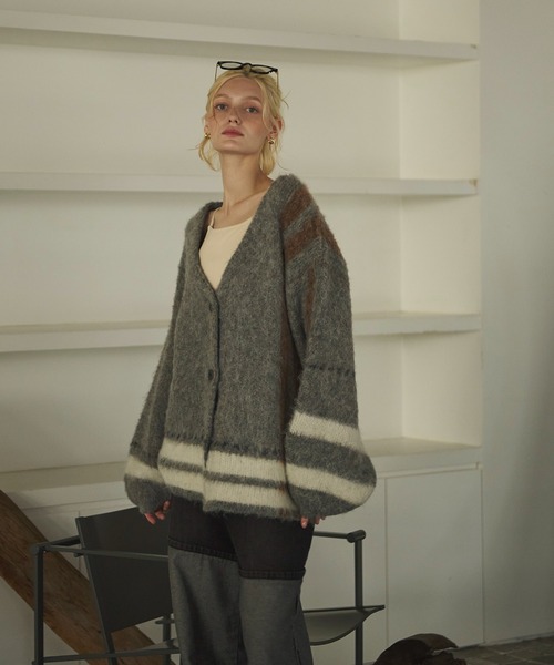 loin nuit プラッドパターンニットカーディガン loin nuit カーディガン plaid pattern knitcardigan / プラッド