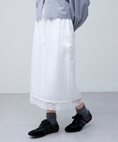 DISCOAT【umm.】裾レースクラッシュサテンスカート 新品 Discoat（ディスコート） スカート 「umm.」裾レースクラッシュサテン