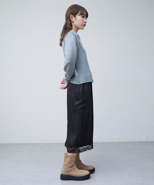 新品 Discoat「umm.」裾レースクラッシュサテンスカート ブラック Discoat（ディスコート） スカート 「umm.」裾レースクラッシュサテン