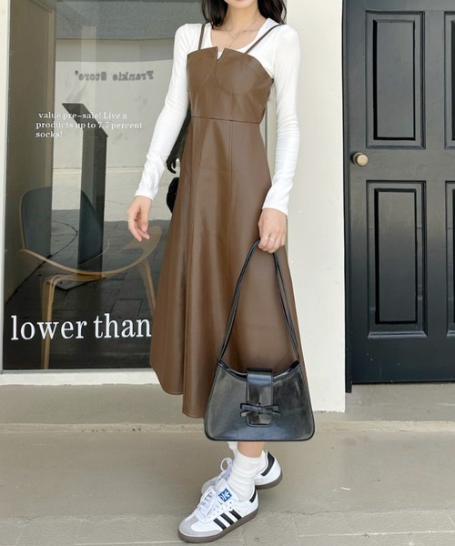 Ada. ワンピース フェイクレザー ビスチェライク デザイン キャミ