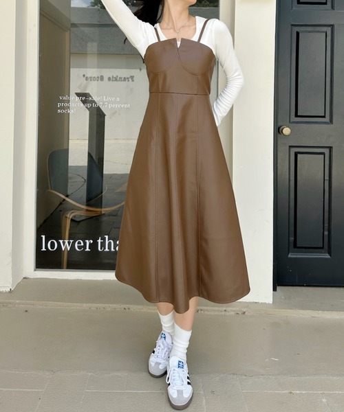 Ada. ワンピース フェイクレザー ビスチェライク デザイン キャミ