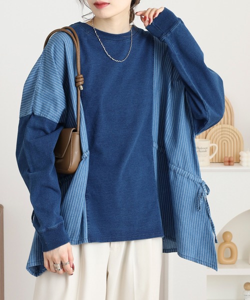 myke トレーナー スウェット インディゴ裏毛サイドリボンプルオーバー