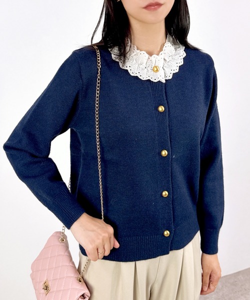 レディースニット ニットカーディガンかわいい ロリータ freesize CLOTHY カーディガン 「レトロフェミニン×大人かわいい」襟レース