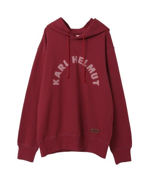 カールヘルム Karl Helmut ネームワッペン プルオーバーパーカー M/レッド カレッジ スウェット ロゴ フーディー【2400013836821】 カールヘルム Karl Helmut ネームワッペン プルオーバーパーカー M