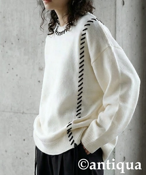 antiqua（アンティカ） ニット セーター 配色ステッチ ニット