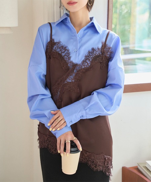 サテンレースキャミソール KOBE LETTUCE（神戸レタス） キャミソール サテンレースキャミソール