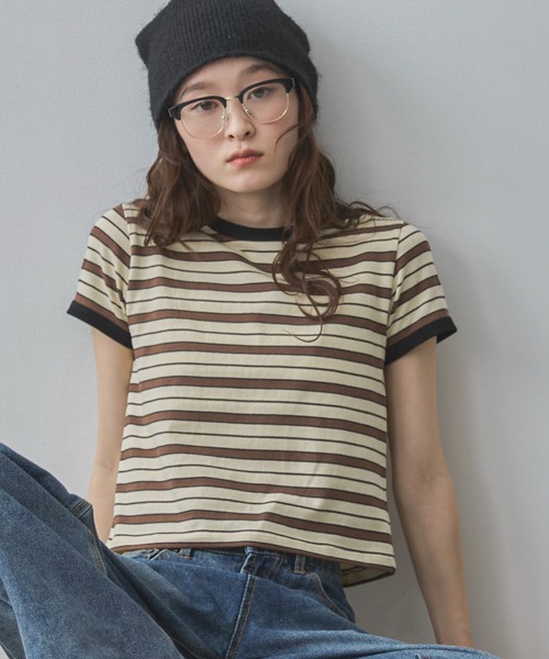 feepur（フェピュール） tシャツ マルチボーダーコンパクトリンガーTee