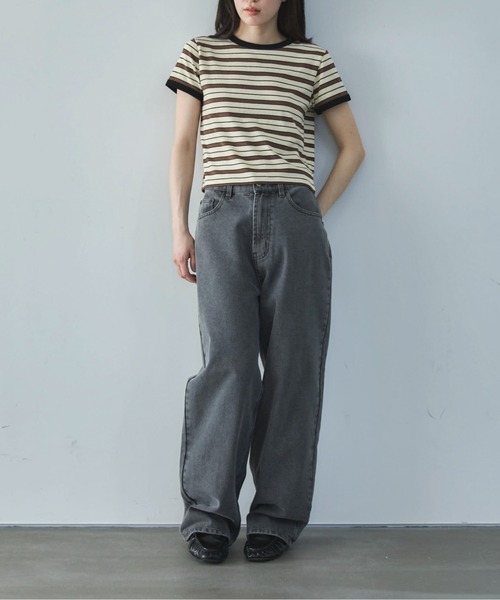 feepur（フェピュール） tシャツ マルチボーダーコンパクトリンガーTee