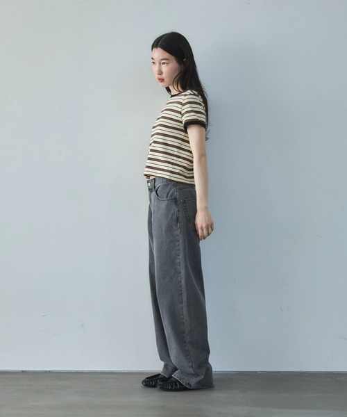 feepur（フェピュール） tシャツ マルチボーダーコンパクトリンガーTee