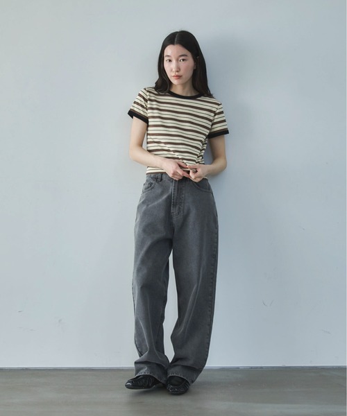 feepur（フェピュール） tシャツ マルチボーダーコンパクトリンガーTee
