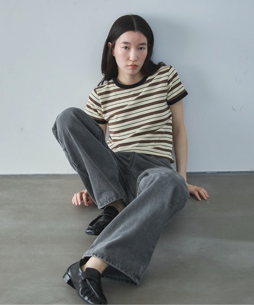 feepur（フェピュール） tシャツ マルチボーダーコンパクトリンガーTee