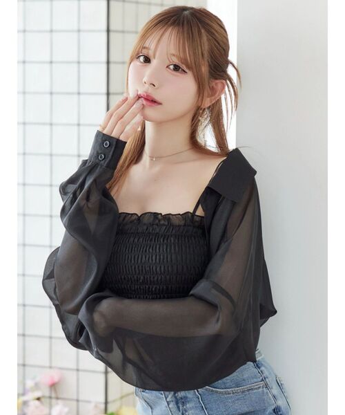 EAT ME♡シャーリングコットンシャツ新品 EATME（イートミー） ブラウス シャツ シャーリングベアTOPシャツ