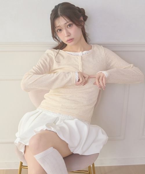 Ambre Neige（アンブルネージュ） tシャツ henley neck lace fake