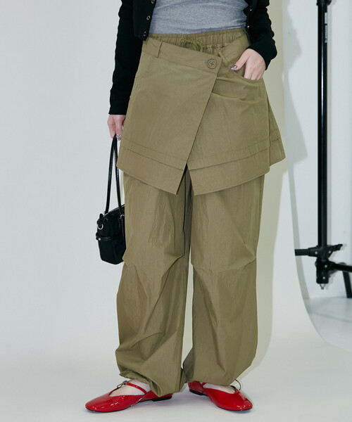 PUBLUX（パブリュクス） パンツ 2WAY 巻きスカート 付き ナイロン