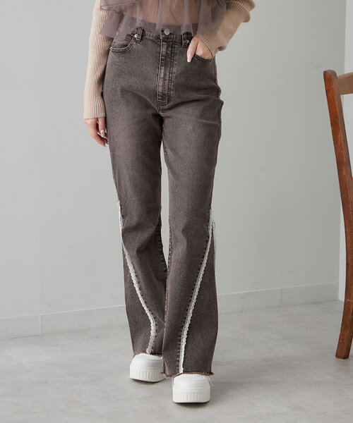 「OLIVE des OLIVE」 ブーツカットデニムパンツ SMALL ブラック レディース_画像2