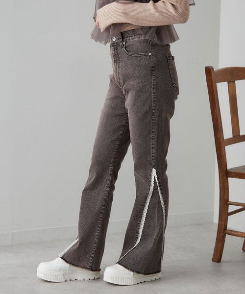 「OLIVE des OLIVE」 ブーツカットデニムパンツ SMALL ブラック レディース_画像3