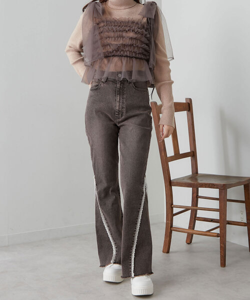 「OLIVE des OLIVE」 ブーツカットデニムパンツ SMALL ブラック レディース_画像6