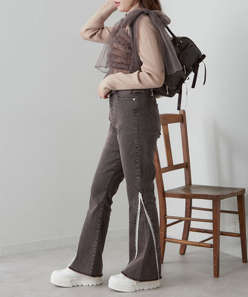 「OLIVE des OLIVE」 ブーツカットデニムパンツ SMALL ブラック レディース_画像7